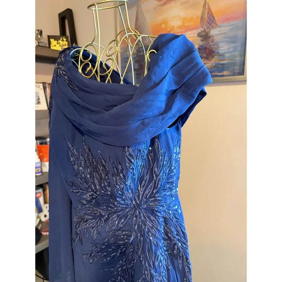 Women's JJ's House Navy Blue Silver Sequin Prom Dress US 14